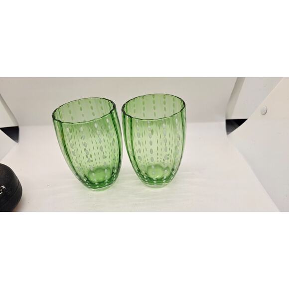 Zafferano Perle Art Glass Beverage Glass Tumbler British Green signed‎ Set of 2 - Picture 2 of 8